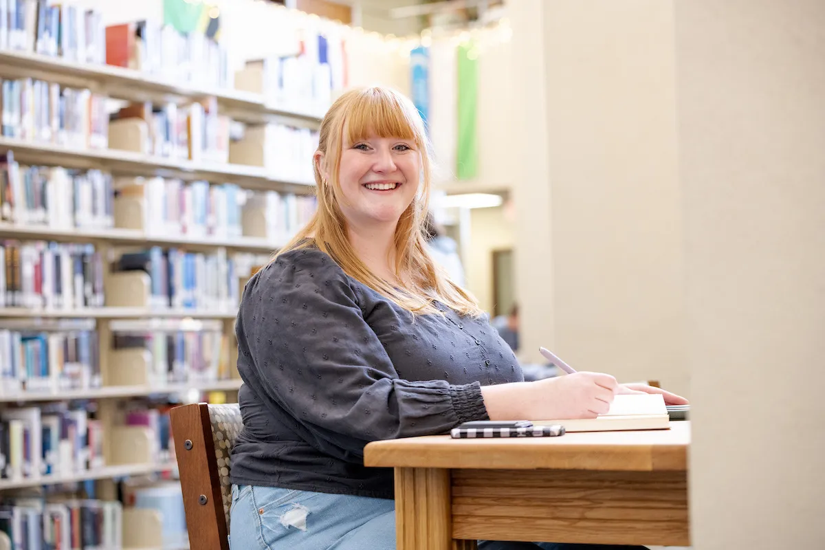 Student in library